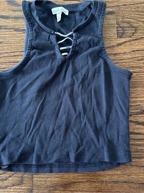 Eberjey Black Ribbed Lace-Up Crop Tank